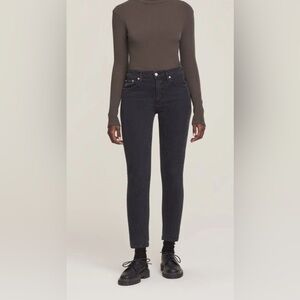 AGOLDE Ag Goldschmeid TONI Mid Rise Slim Leg  Black Ankle Jeans Size 26  28x27